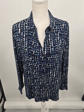 NIC+ZOE Navy and Black Dot-Print Button-Down Shirt XL